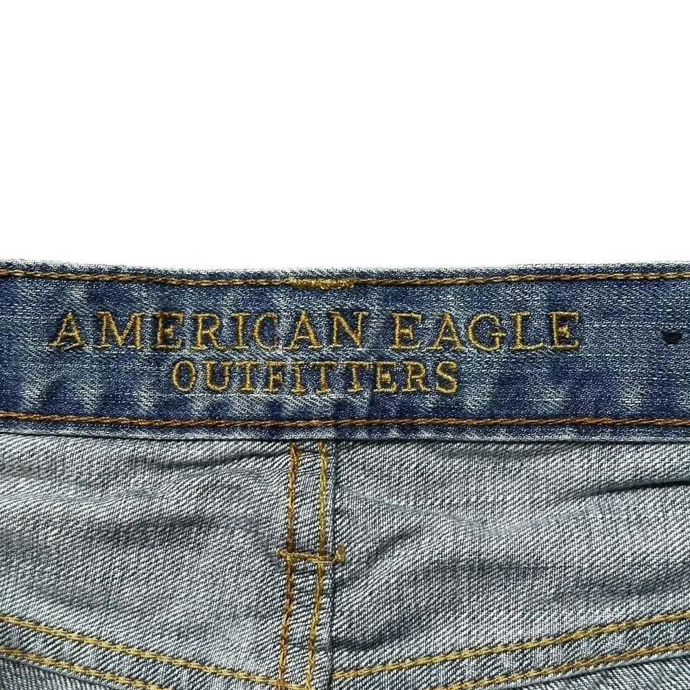 American Eagle Mens 29x32 Relaxed Straight Jeans Blue Distressed Western EUC